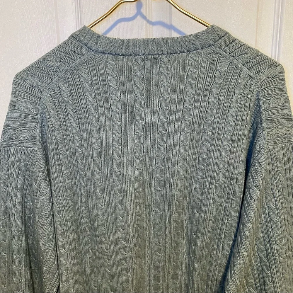 Mendocino cable blue v neck sweater silk cashmere blend Large